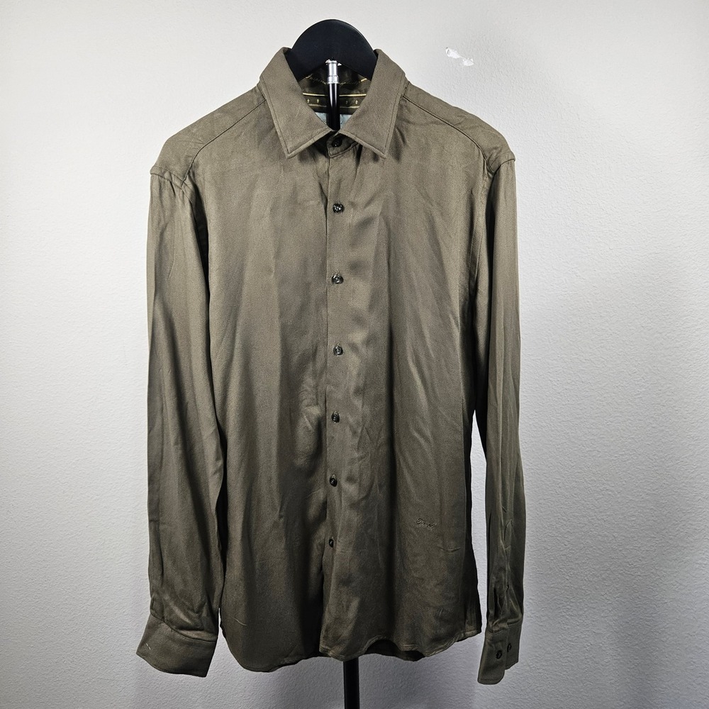 Porterβ & Ash Button Down Mens M Olive Green Rayon Textured Earthy Minimalist